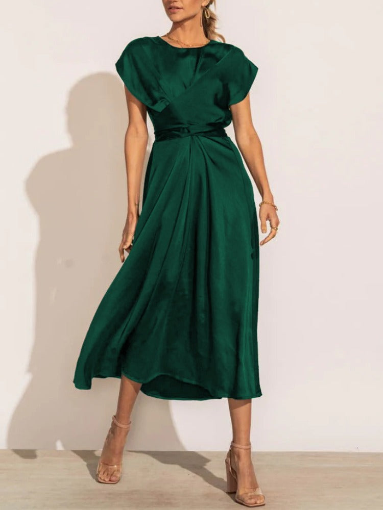 WW | Elegantes Satin-Wickel-Midi-Kleid für Damen