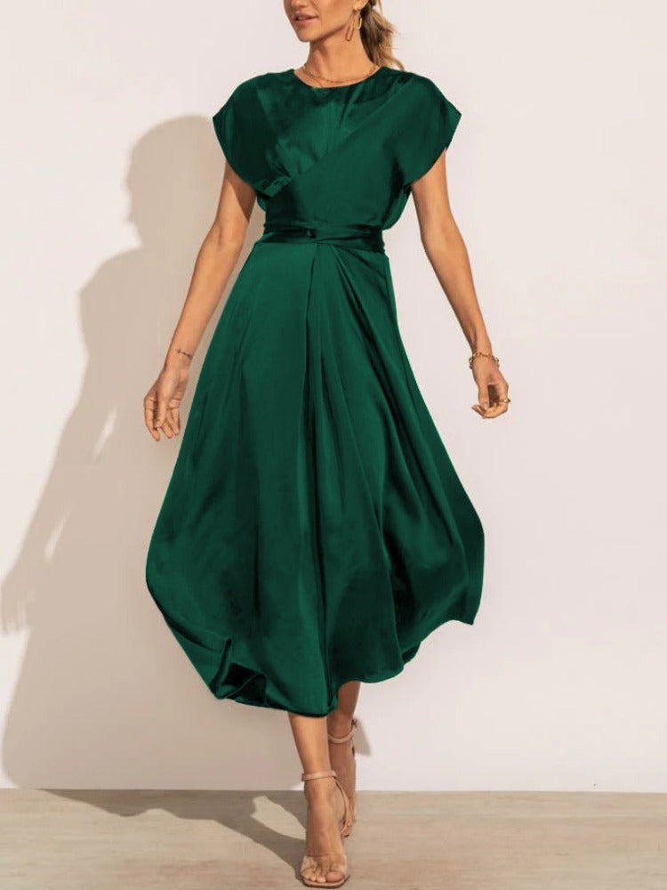 WW | Elegantes Satin-Wickel-Midi-Kleid für Damen