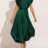 WW | Elegantes Satin-Wickel-Midi-Kleid für Damen