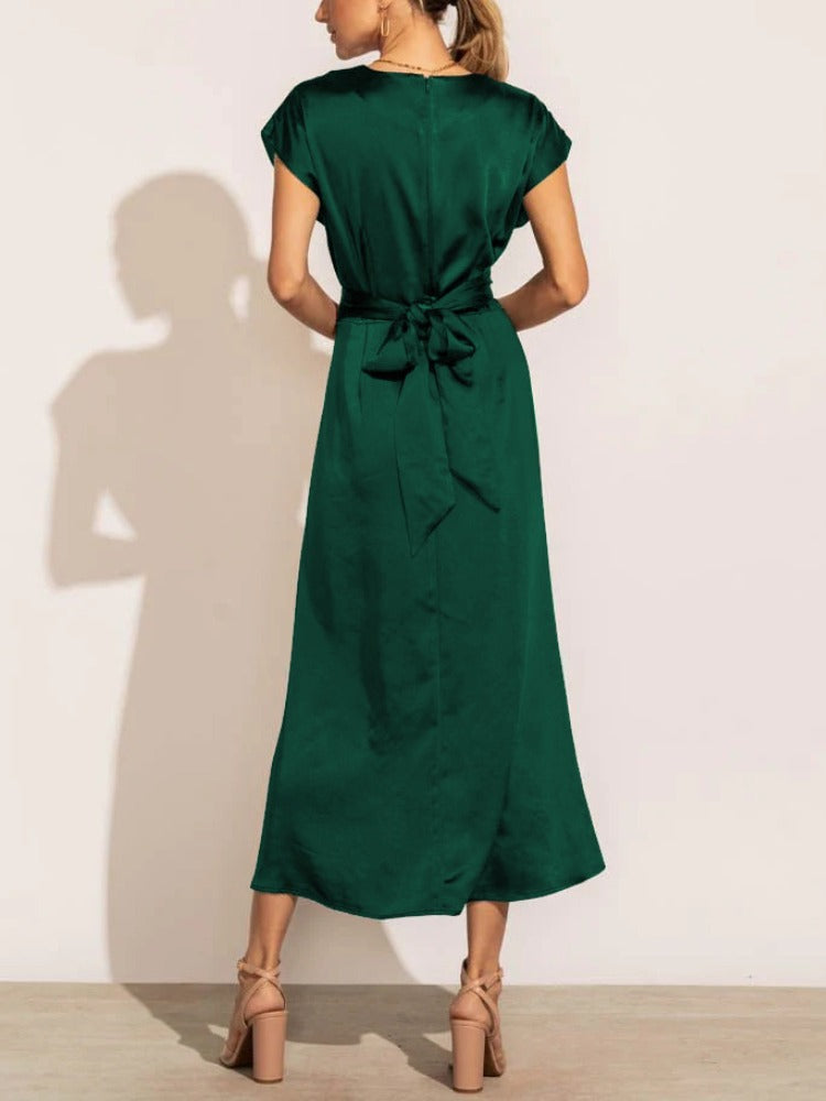 WW | Elegantes Satin-Wickel-Midi-Kleid für Damen