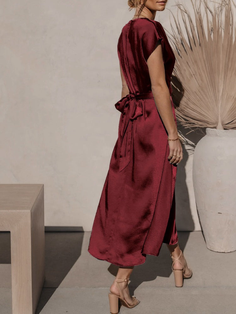 WW | Elegantes Satin-Wickel-Midi-Kleid für Damen