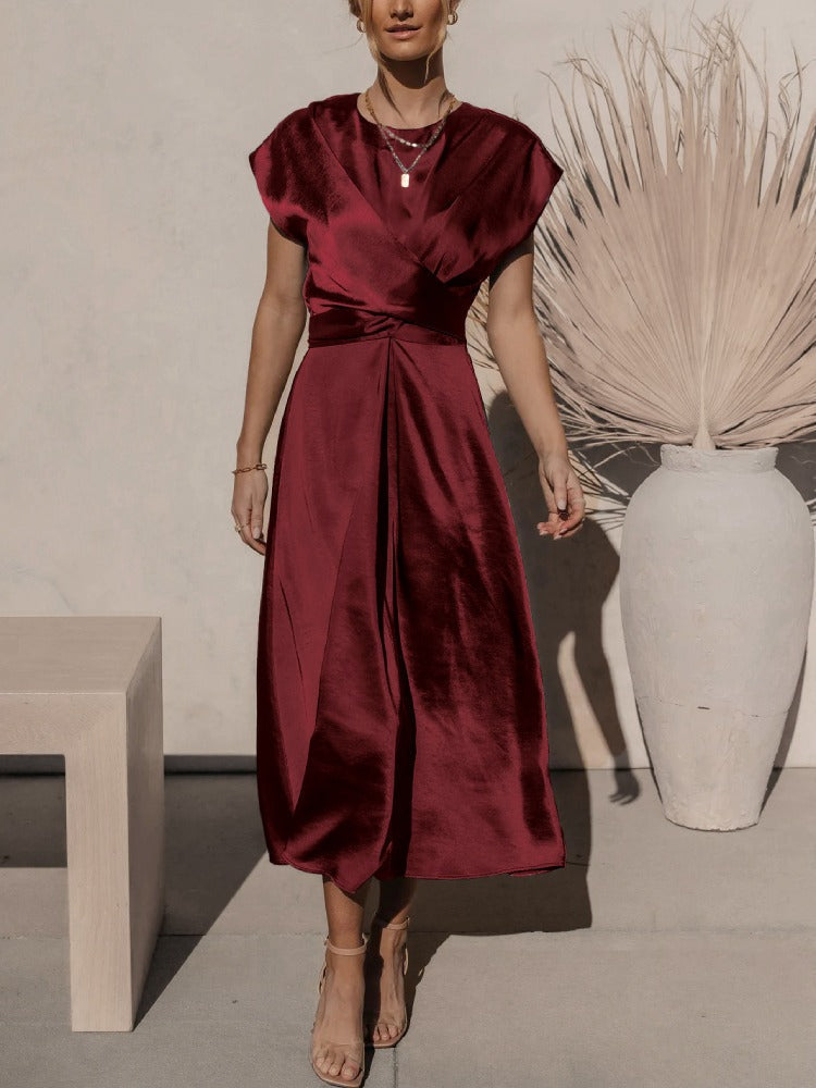W&W Mode | Elegantes Satin-Wickel-Midi-Kleid für Damen