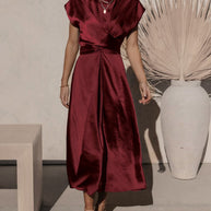 WW | Elegantes Satin-Wickel-Midi-Kleid für Damen