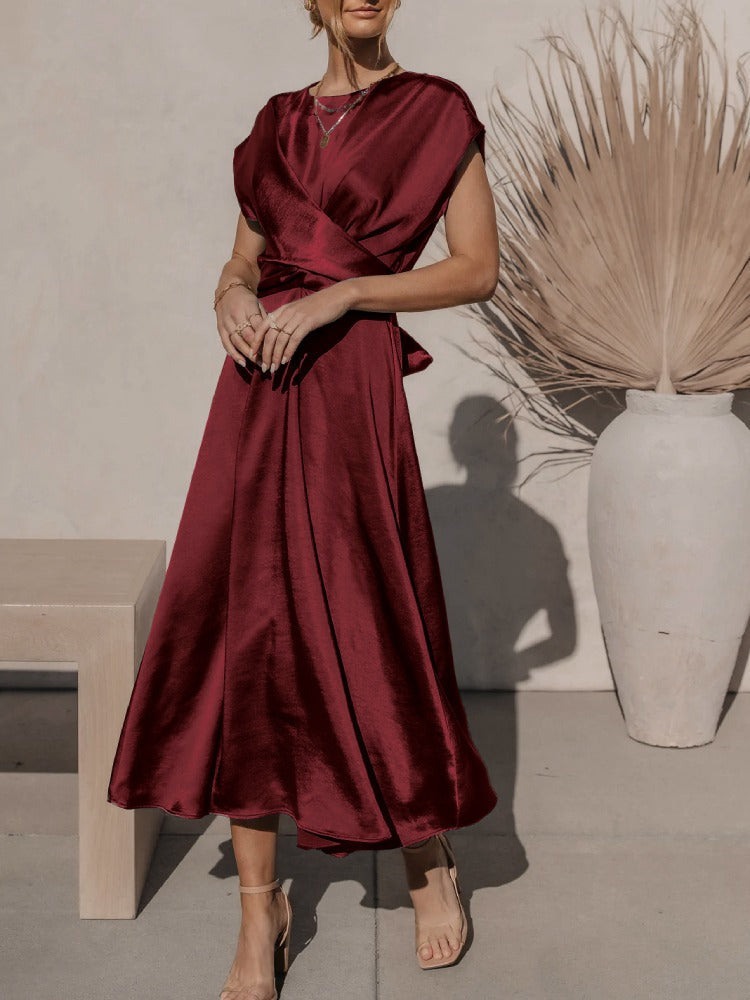 WW | Elegantes Satin-Wickel-Midi-Kleid für Damen