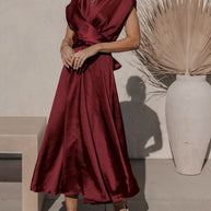 WW | Elegantes Satin-Wickel-Midi-Kleid für Damen