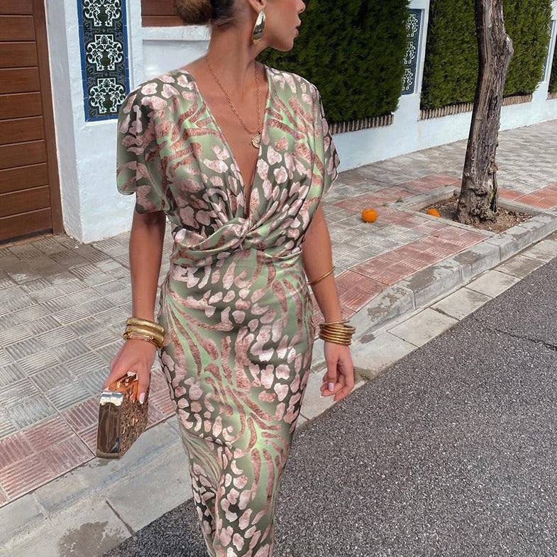 W&W Mode | Maxikleid Mit V-ausschnitt Damen Abendkleid Mit Wickeldetail Für Besondere Anlässe