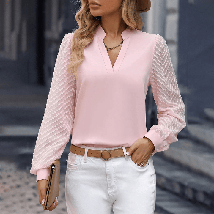 W&W Mode | Elegante Chiffon Damen Top Mit V-Ausschnitt Formal Und Freizeit