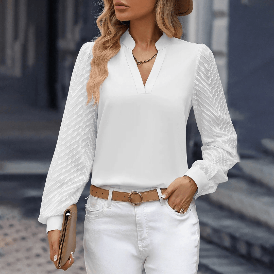 W&W Mode | Elegante Chiffon Damen Top Mit V-Ausschnitt Formal Und Freizeit