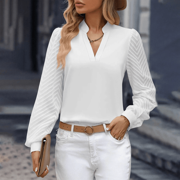 WW | Elegante Chiffon Damen Top Mit V-Ausschnitt Formal Und Freizeit