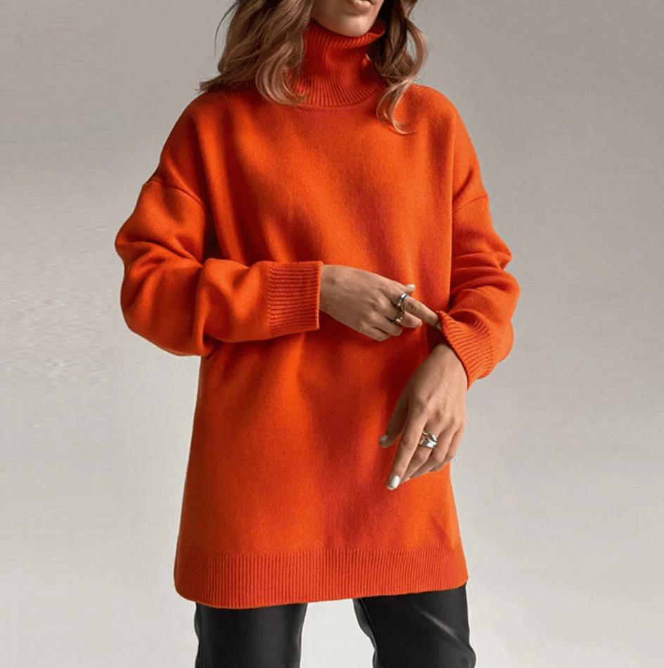 WW | Stilvolle Gestrickter Pullover Mit Seitenschlitzen Damen Rollkragen Sweatshirt