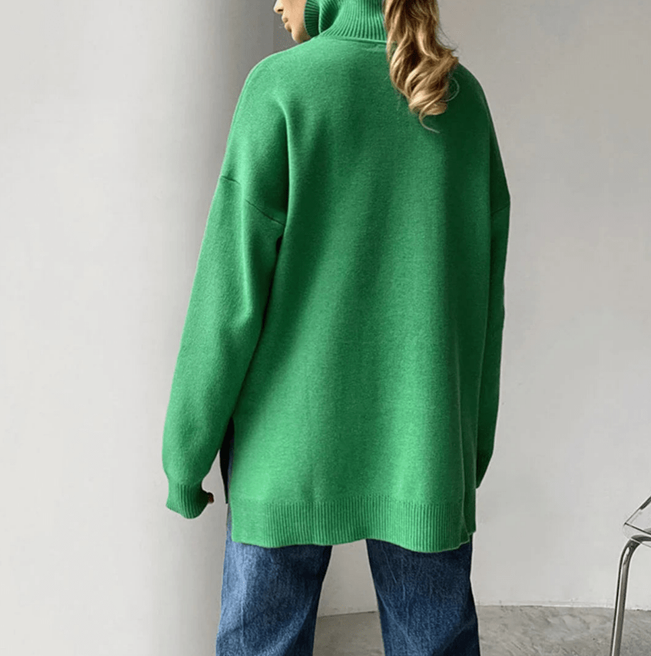 WW | Stilvolle Gestrickter Pullover Mit Seitenschlitzen Damen Rollkragen Sweatshirt