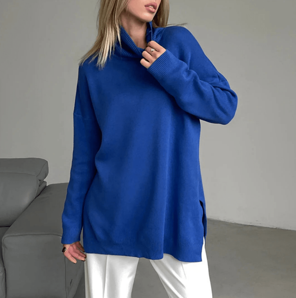 WW | Stilvolle Gestrickter Pullover Mit Seitenschlitzen Damen Rollkragen Sweatshirt