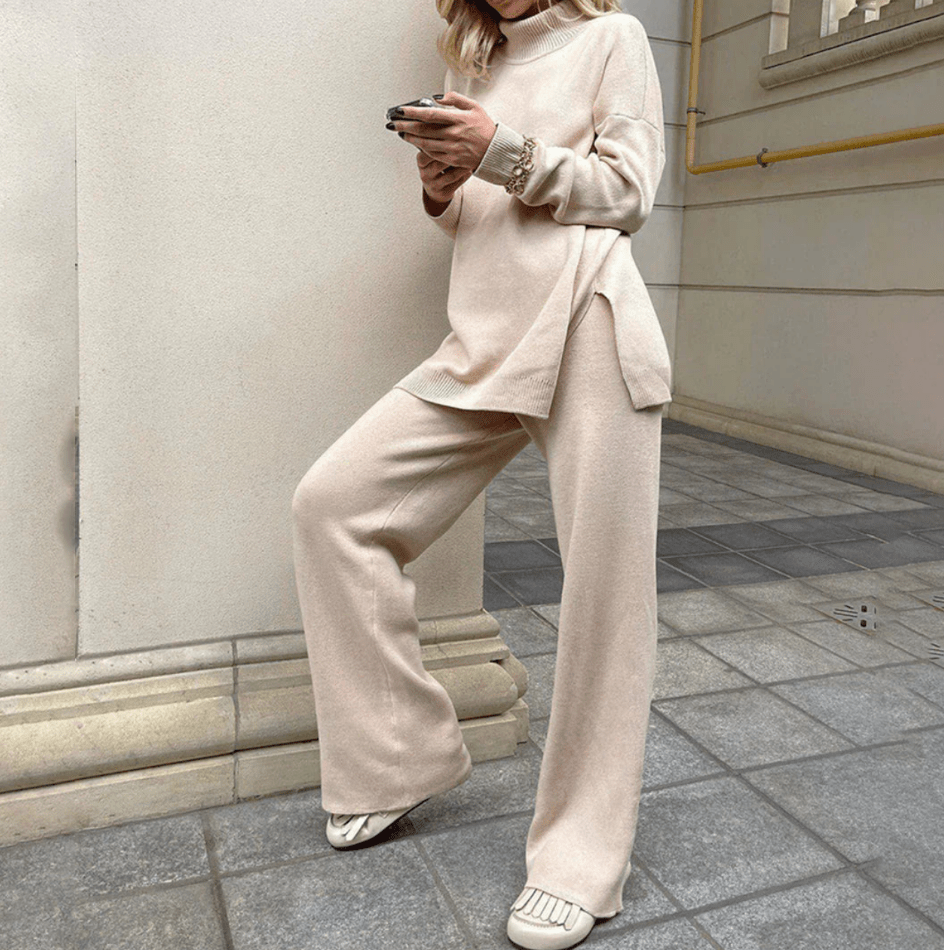WW | Stilvolle Gestrickter Pullover Mit Seitenschlitzen Damen Rollkragen Sweatshirt