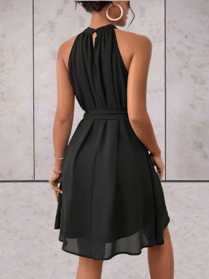 W&W Mode | Danes Mini Kleid Einfarbiges Ärmelloses Kleid Mit Rundhalsausschnitt Und Bindegürtel
