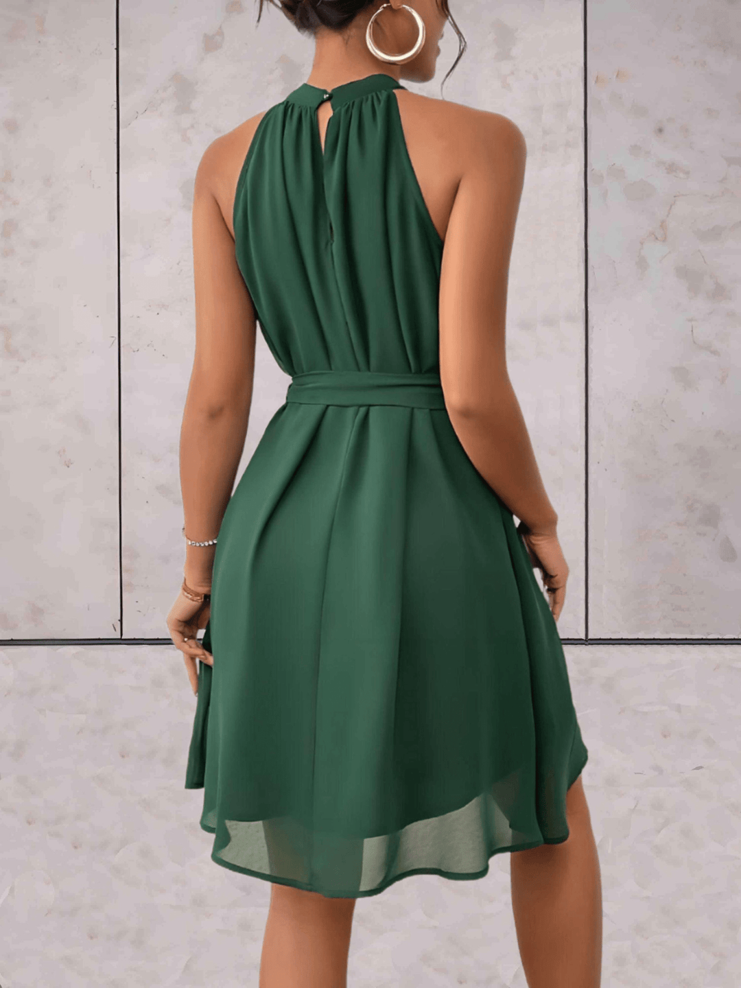 W&W Mode | Danes Mini Kleid Einfarbiges Ärmelloses Kleid Mit Rundhalsausschnitt Und Bindegürtel