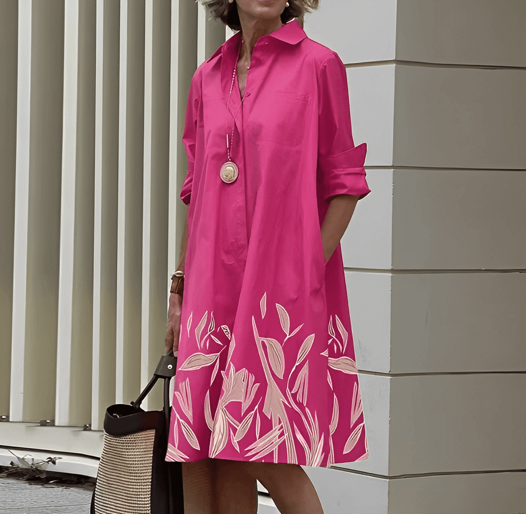 WW | Hemdblusenkleid mit Umlegekragen und Dreiviertelärmeln
