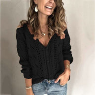 WW | Pullover - Damen Herbst V-Ausschnitt Knopf Pullover