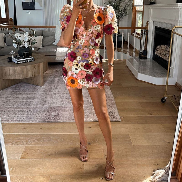 WW | Blumen Minikleid Mit Puffärmeln Für Frauen