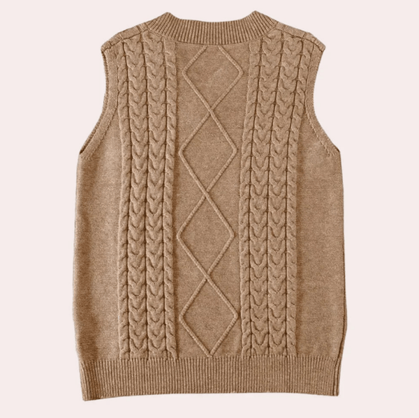 WW | Elegante Gestrickte Weste Brauner Damen Pullover Ärmelloser Pullover Mit V-Ausschnitt