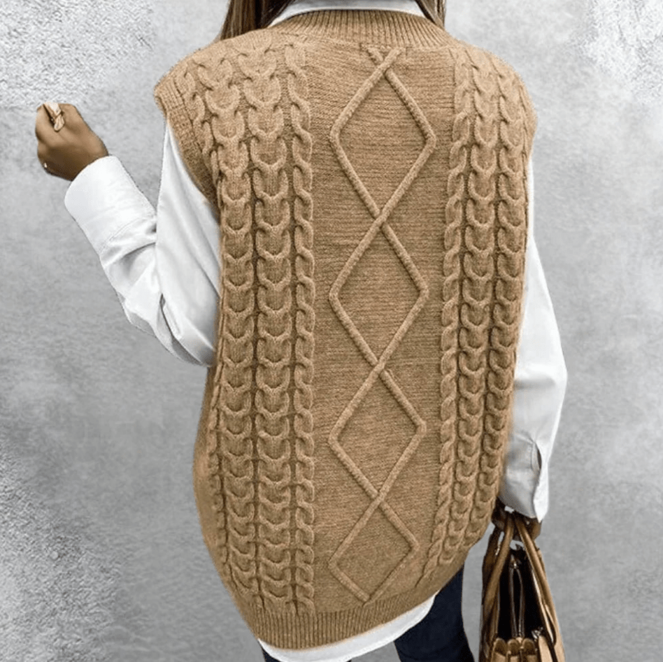 WW | Elegante Gestrickte Weste Brauner Damen Pullover Ärmelloser Pullover Mit V-Ausschnitt