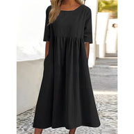 WW | Atmungsaktives Baumwoll Leinen Midi Kleid