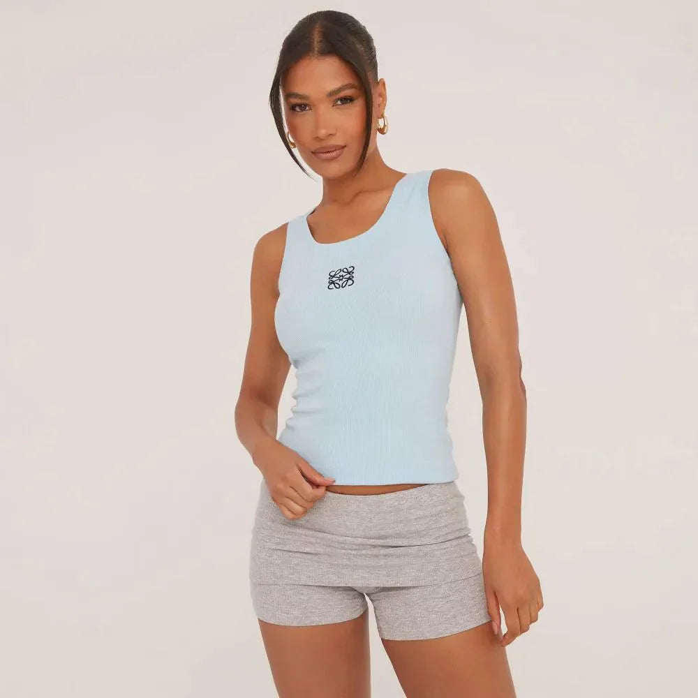 WW | Geripptes Tanktop mit zarter Stickerei