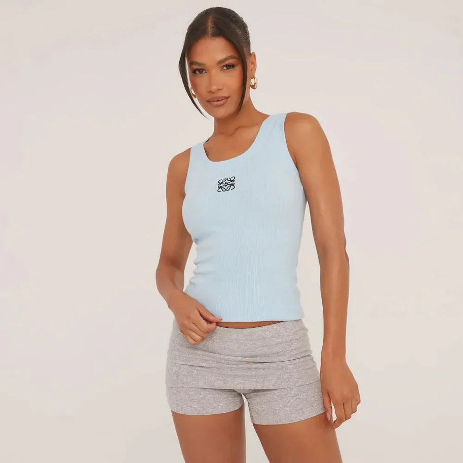 WW | Geripptes Tanktop mit zarter Stickerei