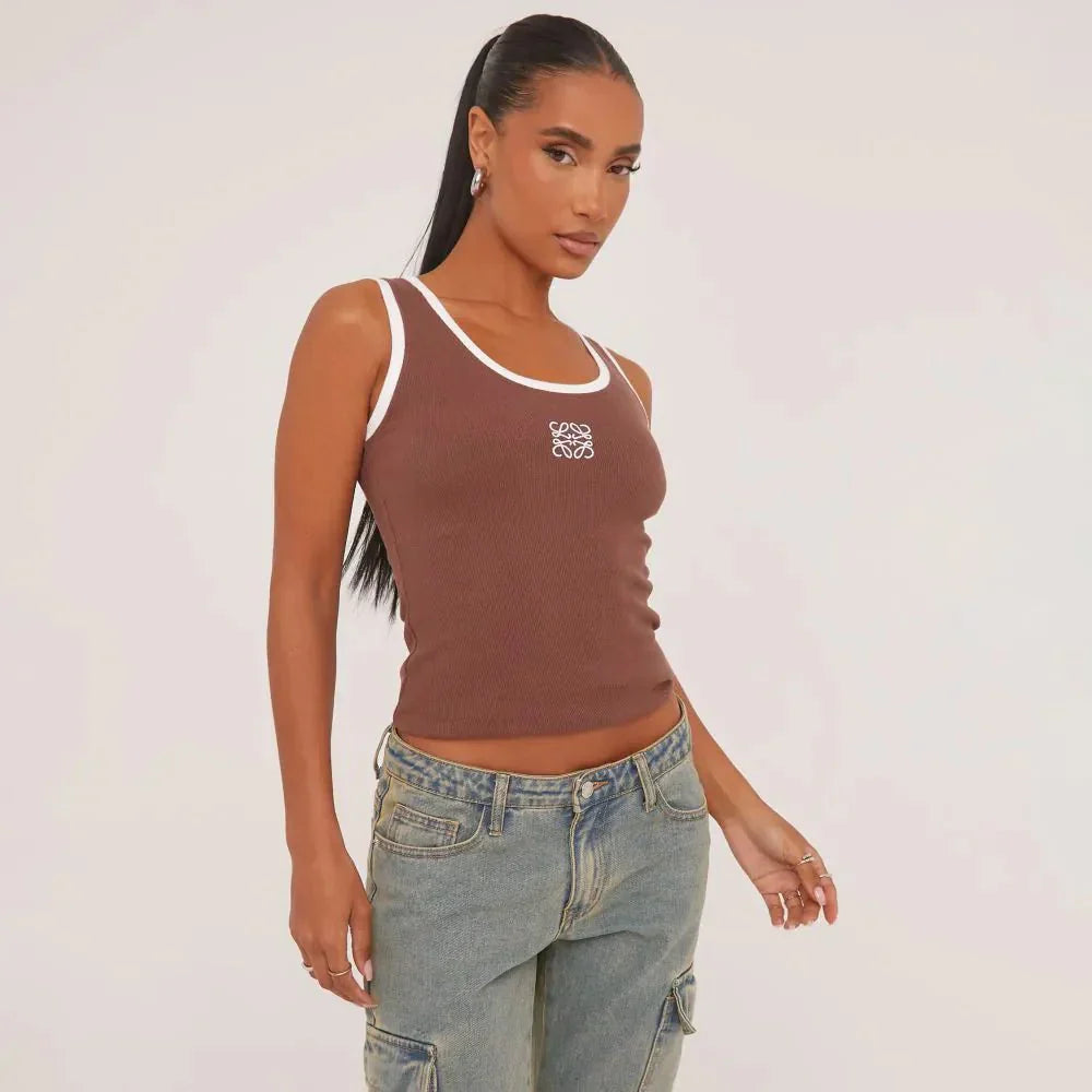 WW | Geripptes Tanktop mit zarter Stickerei