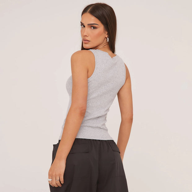 WW | Geripptes Tanktop mit zarter Stickerei