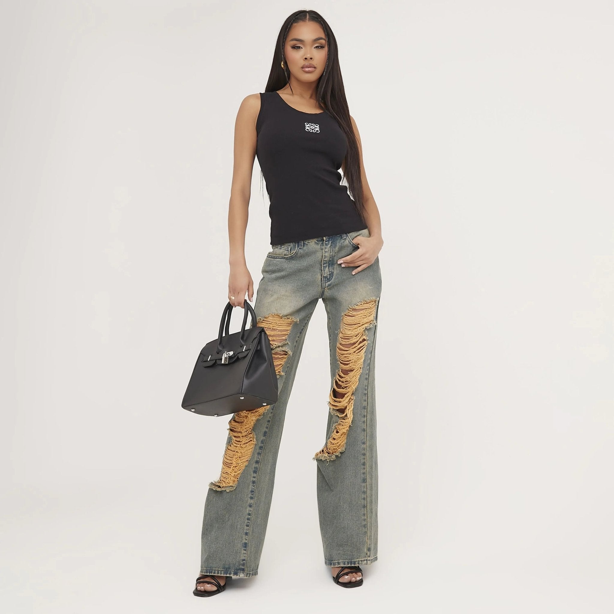 WW | Geripptes Tanktop mit zarter Stickerei