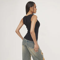 WW | Geripptes Tanktop mit zarter Stickerei