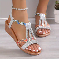 WW | Boho Glam Geflochtene Sandalen mit Keilabsatz und Strohsträngen