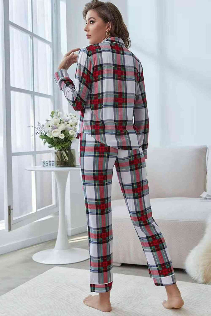 WW | Kariertes Button-Front-Oberteil und Hose Lounge-Set