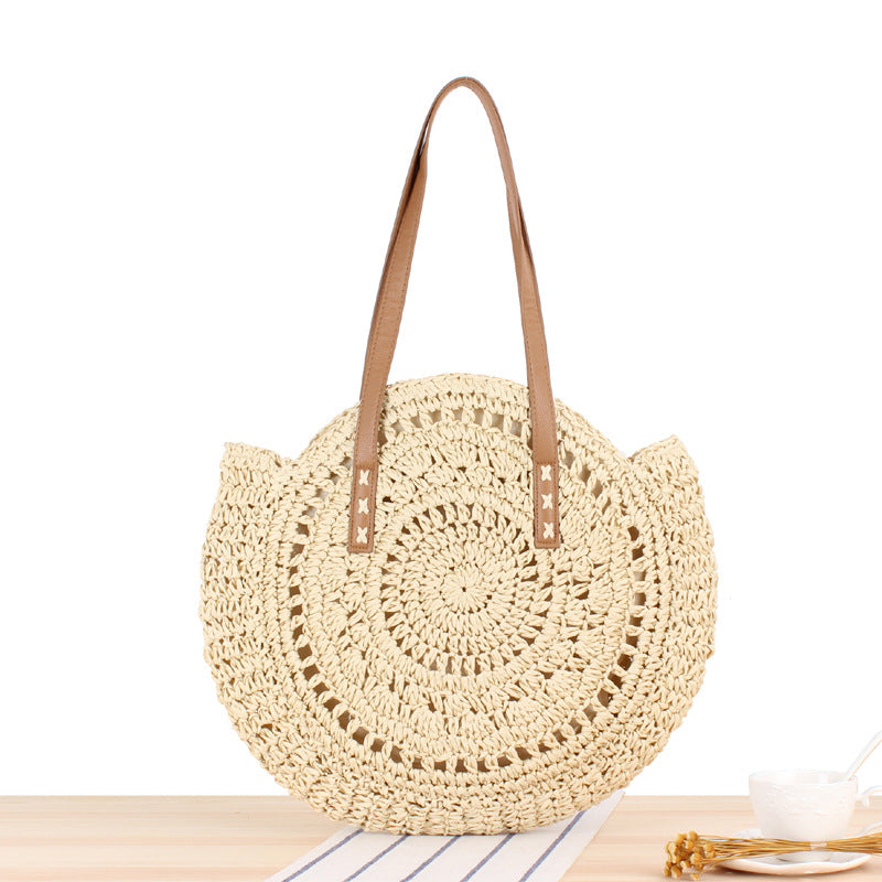 WW | Schlichte Runde Schultertasche Strohtasche Sommer Strandtaschen