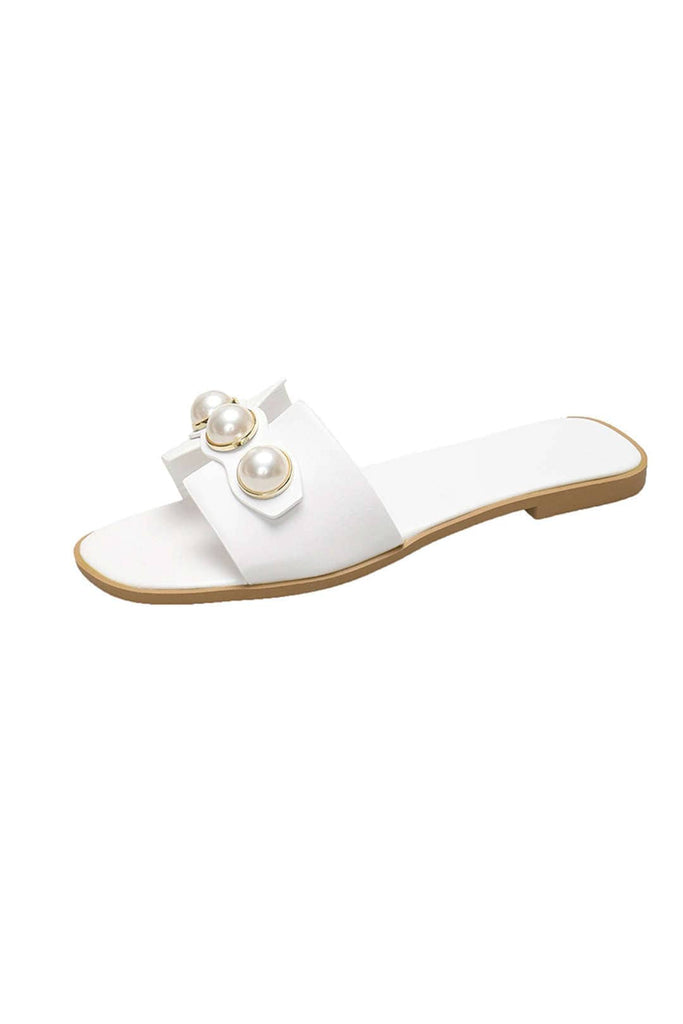 WW | Leichtgewicht Leder Designer Slides Mit Riesig Perlenverzierung
