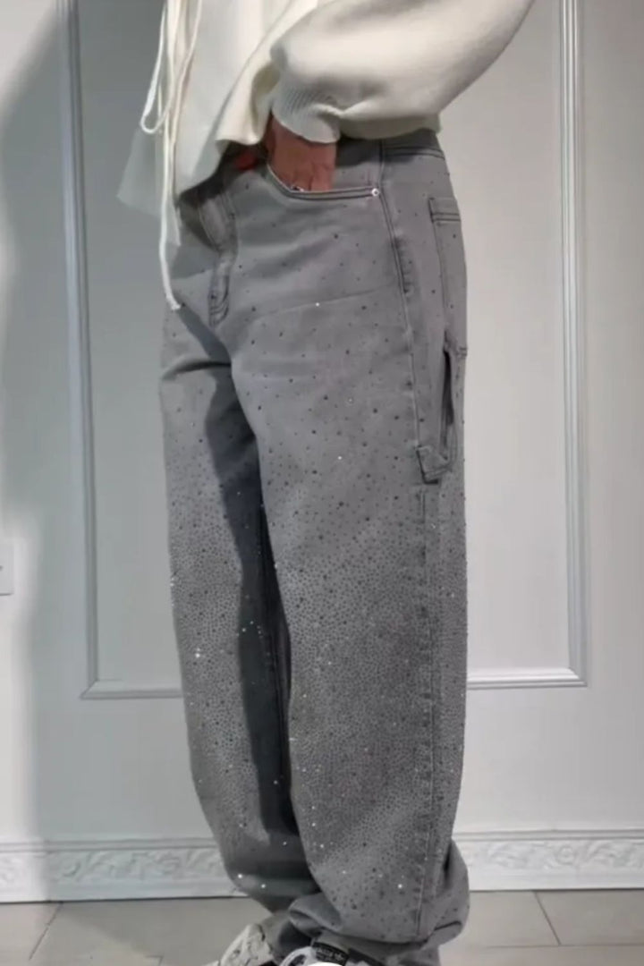 W&W Mode | Damen Gewaschene Jeans Mit Strassdetails Im Weiten Schnitt