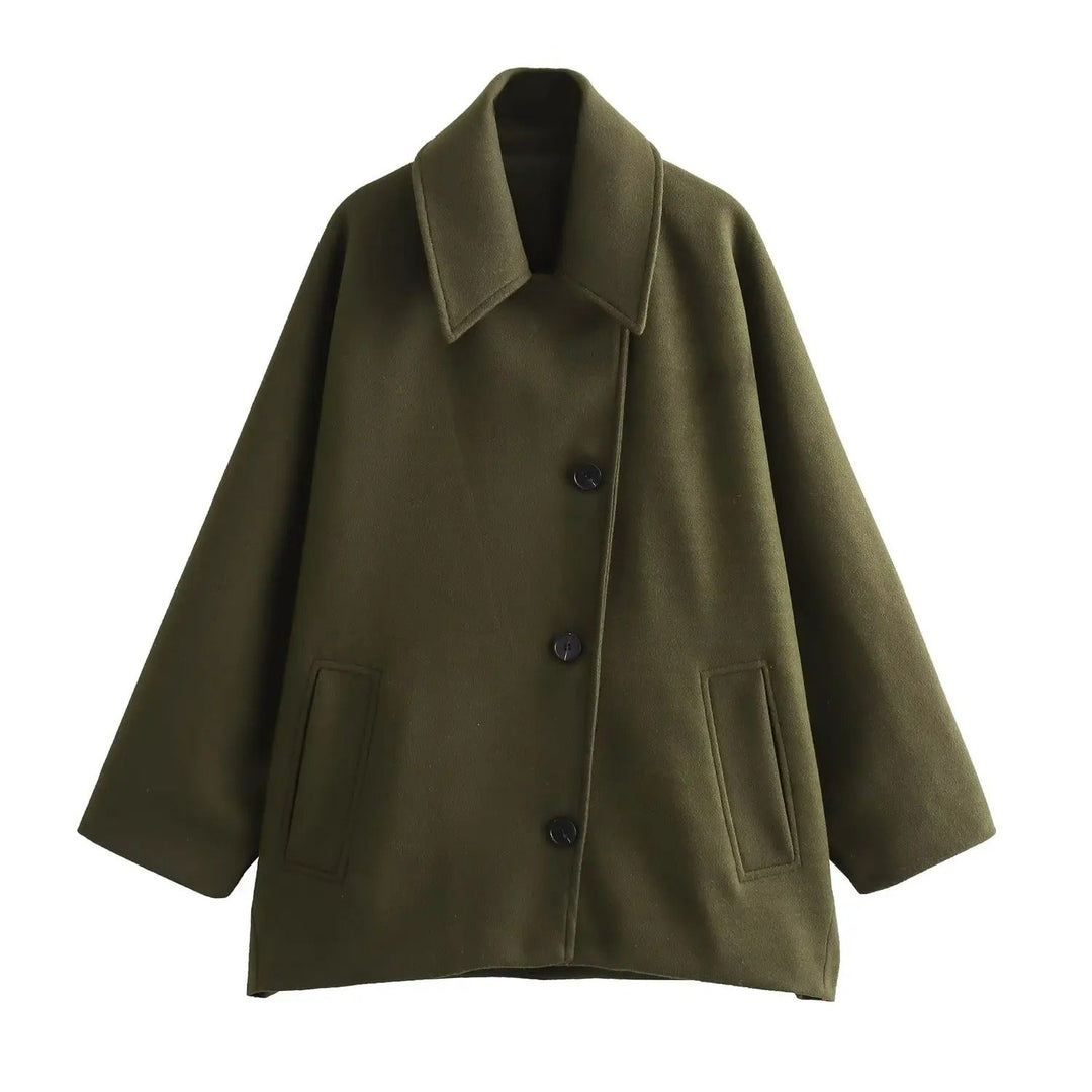 W&W Mode - Trendy Kurzer Mantel Mit Polokragen Und Kapuzenärmeln Aus Gemischtem Stoff