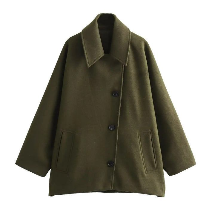 W&W Mode - Trendy Kurzer Mantel Mit Polokragen Und Kapuzenärmeln Aus Gemischtem Stoff