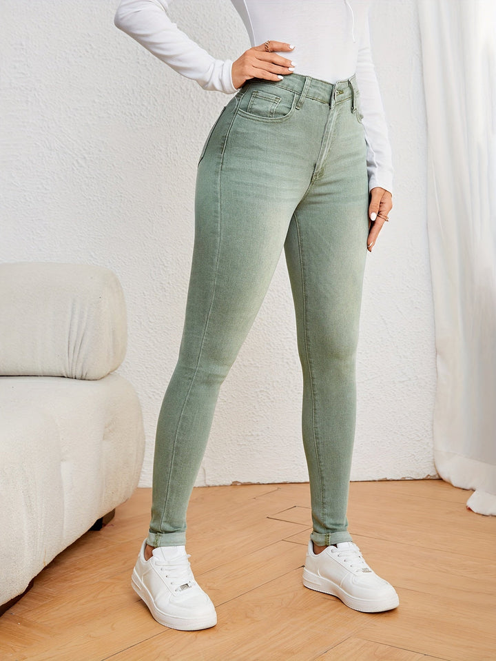 W&W Mode | Olivgrüne High Waist Slim Fit Jeans Mit Stretch Denim