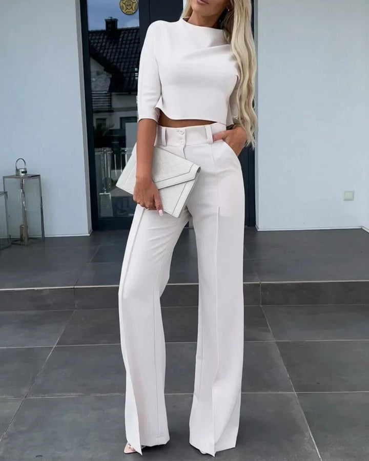 W&W Mode | Set mit Jacke und hoch taillierter gerader Hose für Damen | Stilvolles und komfortables Outfit