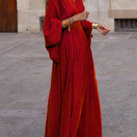 WW | Langarm V-Ausschnitt Kleid Lockere Passform Taillierte Silhouette Fließender Saum Eleganter Stil