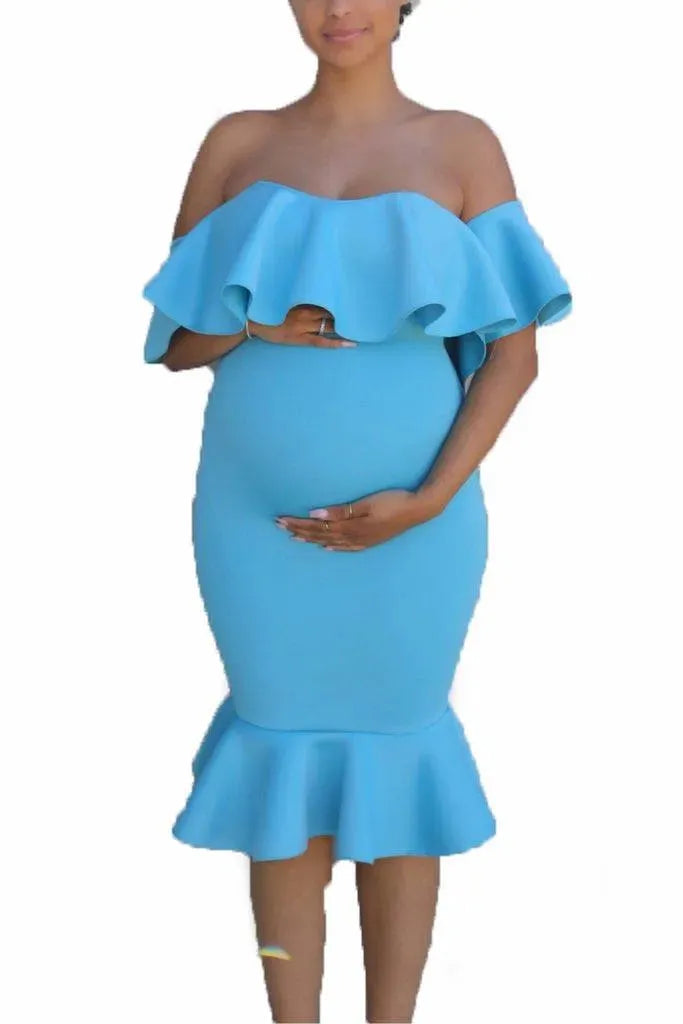 WW | Maternity dress with elastic frills for pregnant women
