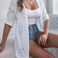WW | Durchbrochene Offene Front Halbarm-Cardigan