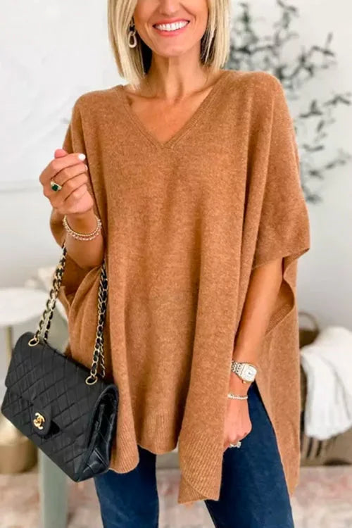 WW | V-Ausschnitt Poncho Pullover mit elegantem lockeren Schnitt