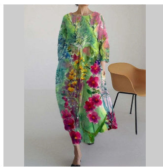 WW | 3d Baumwolle Und Leinen Kleid Mit Halbem Ärmel