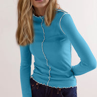 WW | Basic Bae Kontrastbesatz Mock Neck Langarm T-Shirt