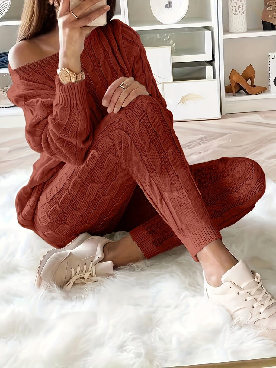 WW Gestricktes Passendes Sweatshirt & Hosen Outfits Zweiteiliges Set