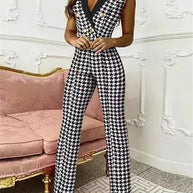 WW | Jumpsuit mit V-Ausschnitt und Hahnentrittmuster