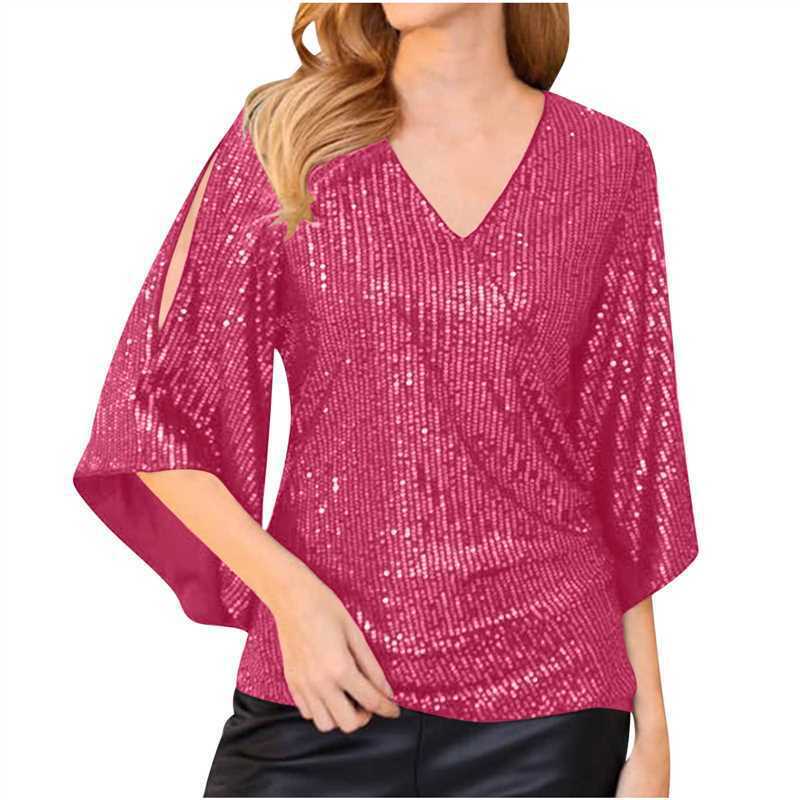 WW | Lockeres Midilanges T-Shirt Mit Pailletten Für Frauen