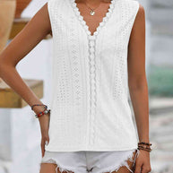 WW | Gespaltene Spitze V-Ausschnitt Ärmelloses Shirt